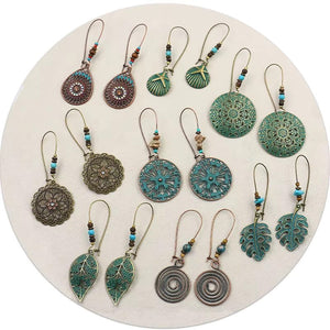 Baroque Boho Retro Antique Bronze Plated Monstera Leaf Waterdrop Earrings image 0