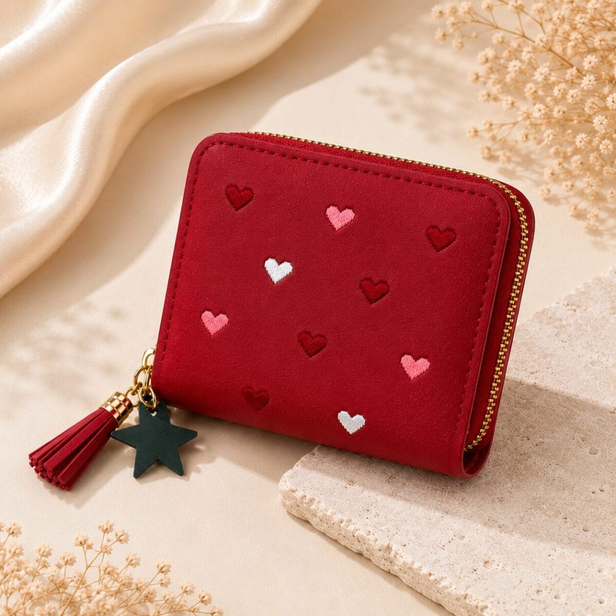 Heart Embroidered Zip Around Mini Wallet for Women &amp; Girls image 7
