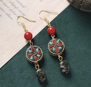 Handmade Enamel Turquoise Drop Earrings Vintage Boho Dangle image 7