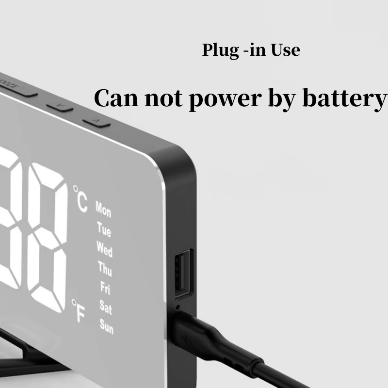 LED Mirror Alarm Clock with USB Charging – Digital Table Clock image 2