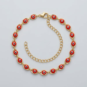 Gold Plated Evil Eye Beaded Bracelet – Protection Charm - Vermilion Red image