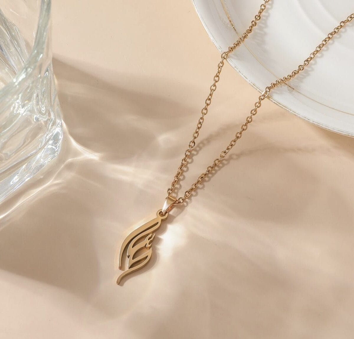Stainless Steel Script Art Pendant Necklace with Link Chain - Rose Gold image