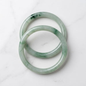 Jade Inspired Glass Bangle Set (2) – Lucky &amp; Spiritual Jewelry - 62mm, Green Pattern image