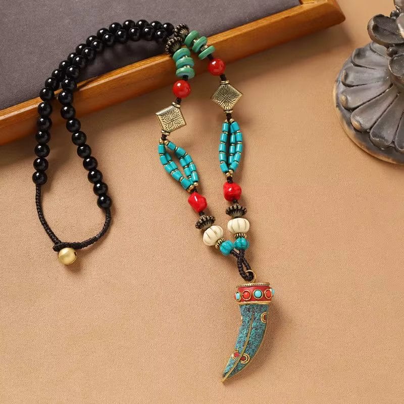 Handmade Enamel Turquoise Brass Pendant Necklace Vintage Design image 2