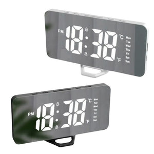 LED Mirror Alarm Clock with USB Charging – Digital Table Clock image 1