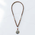 Long Spiritual Mala Necklace with Silver Mandala Pendant image 3