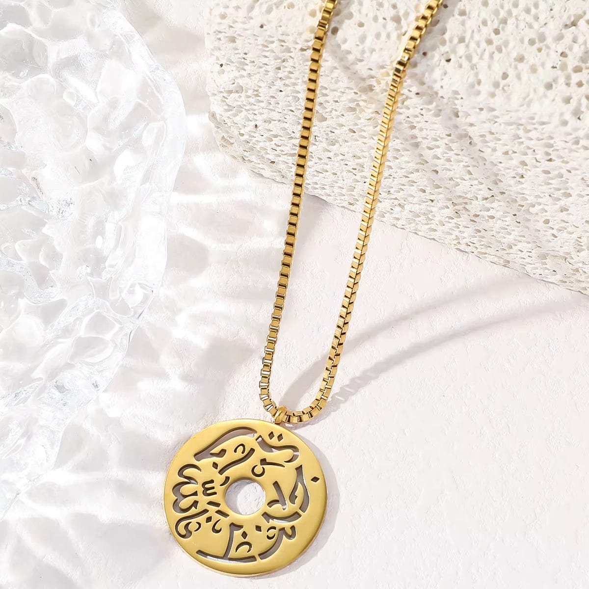 Stainless Steel Script Coin Pendant Necklace with Link Chain image 2