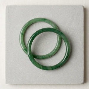 Jade Inspired Glass Bangle Set (2) – Lucky &amp; Spiritual Jewelry - 58mm, Green image