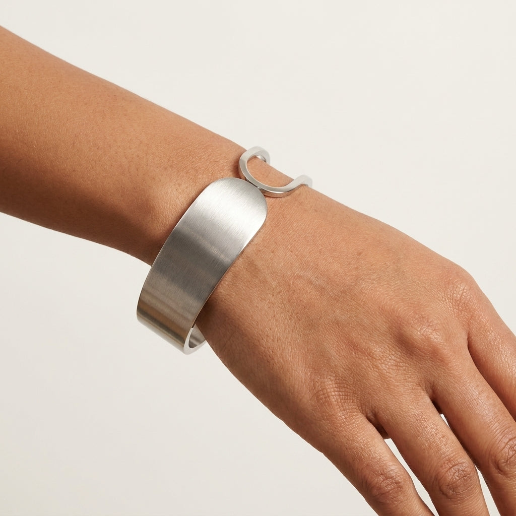 REYLVA Minimalist Gold Tone Wide Cuff Bracelet with Spring-Hinge Closure – product image 8
